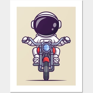 Cute Astronaut Riding Motorbike Cartoon Posters and Art